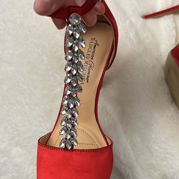 BADGLEY MISCHKA AMERICAN GLAMOUR Red Pointed Toe Embellished Heels - Picture 11 of 11